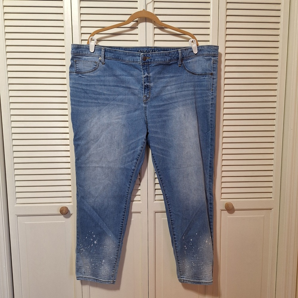 Ava & Viv 26W Paint Splatter Distressed Jegging Jeans Medium Wash